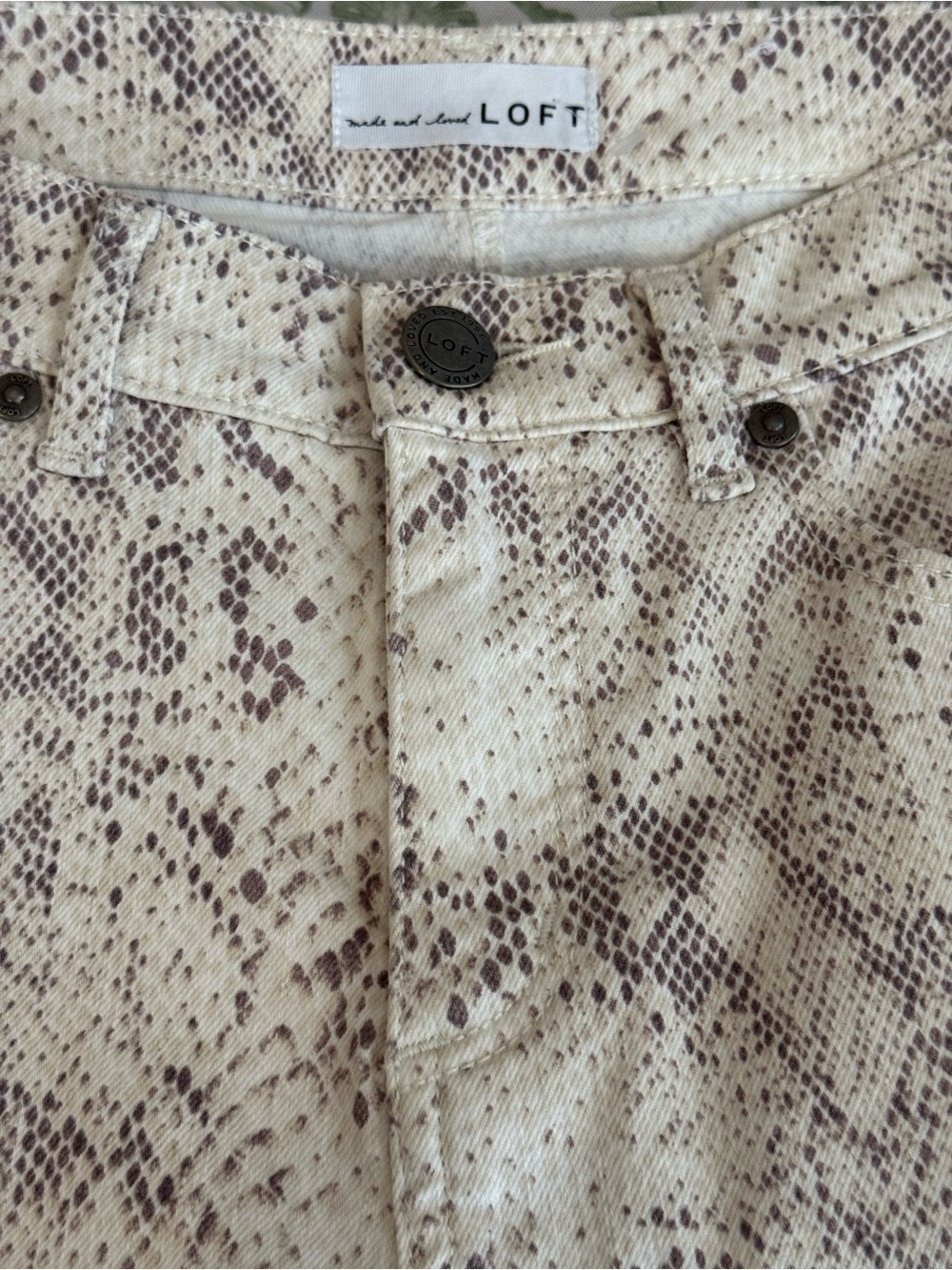 LOFT Neutral Snake-Print Jeans in Taupe and Cream - Picture 8 of 10